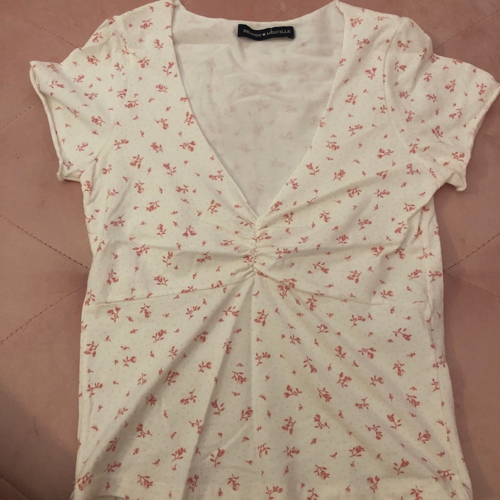 brandy melville pink floral polka dot gina top